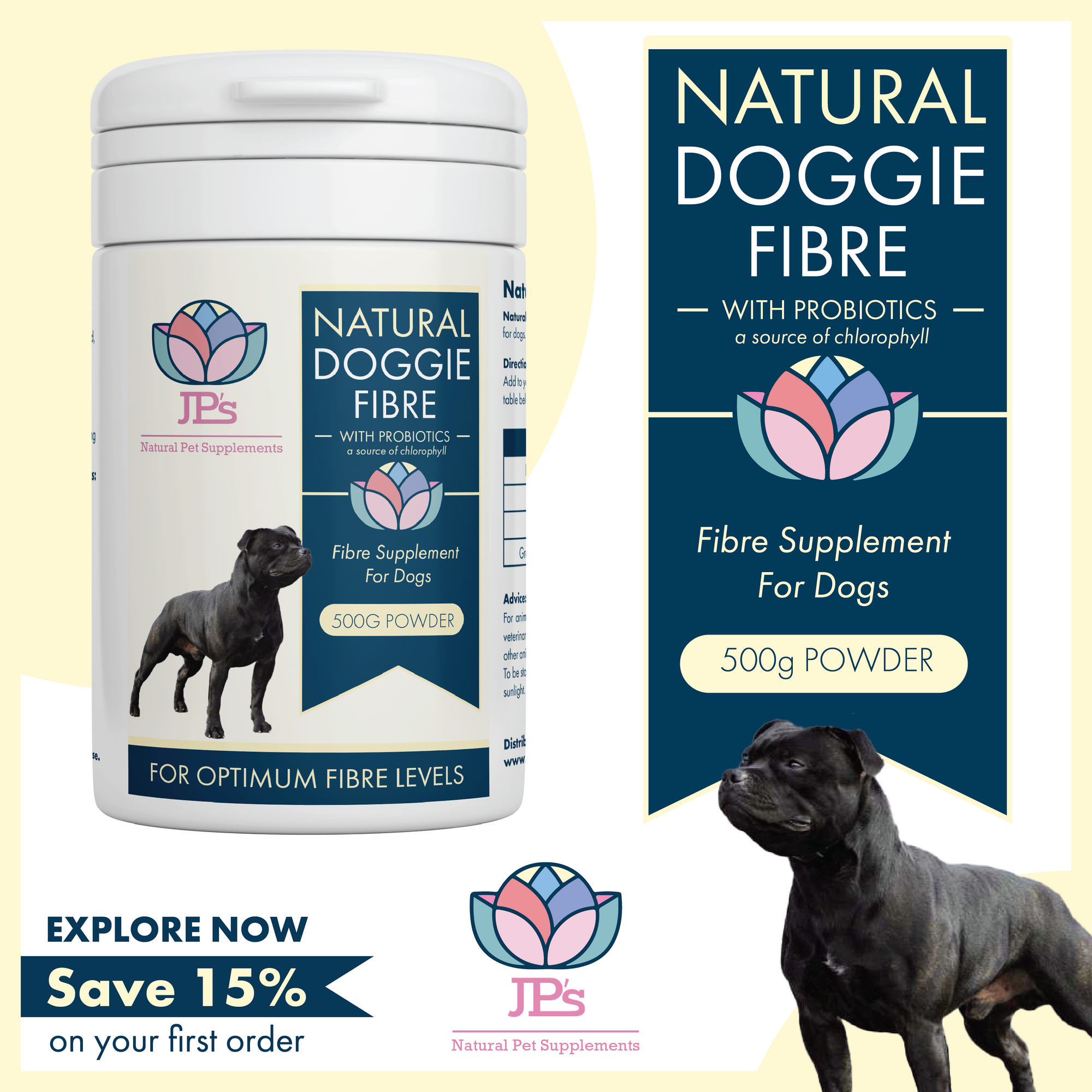 Natural fibre supplement with probiotics for dogs