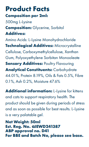 Natural L-lysine supplement for cats