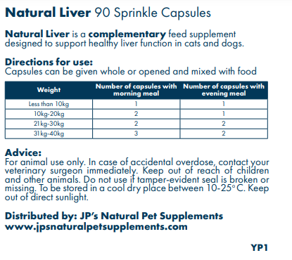 Liver supplement with milk thistle for dogs and cats