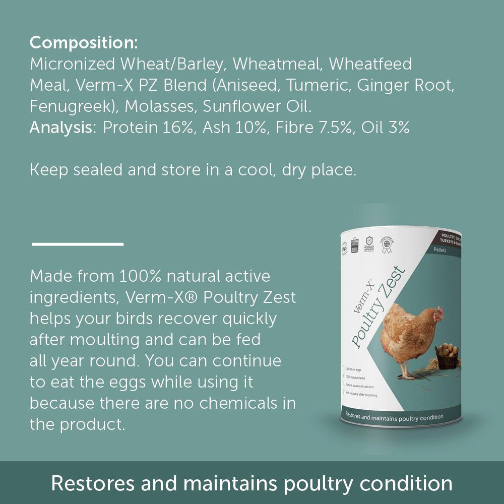 Verm-X Poultry Zest Pellets for Poultry, Ducks, Geese, Turkeys &amp; Game Birds - JP Holistic Nutrition 