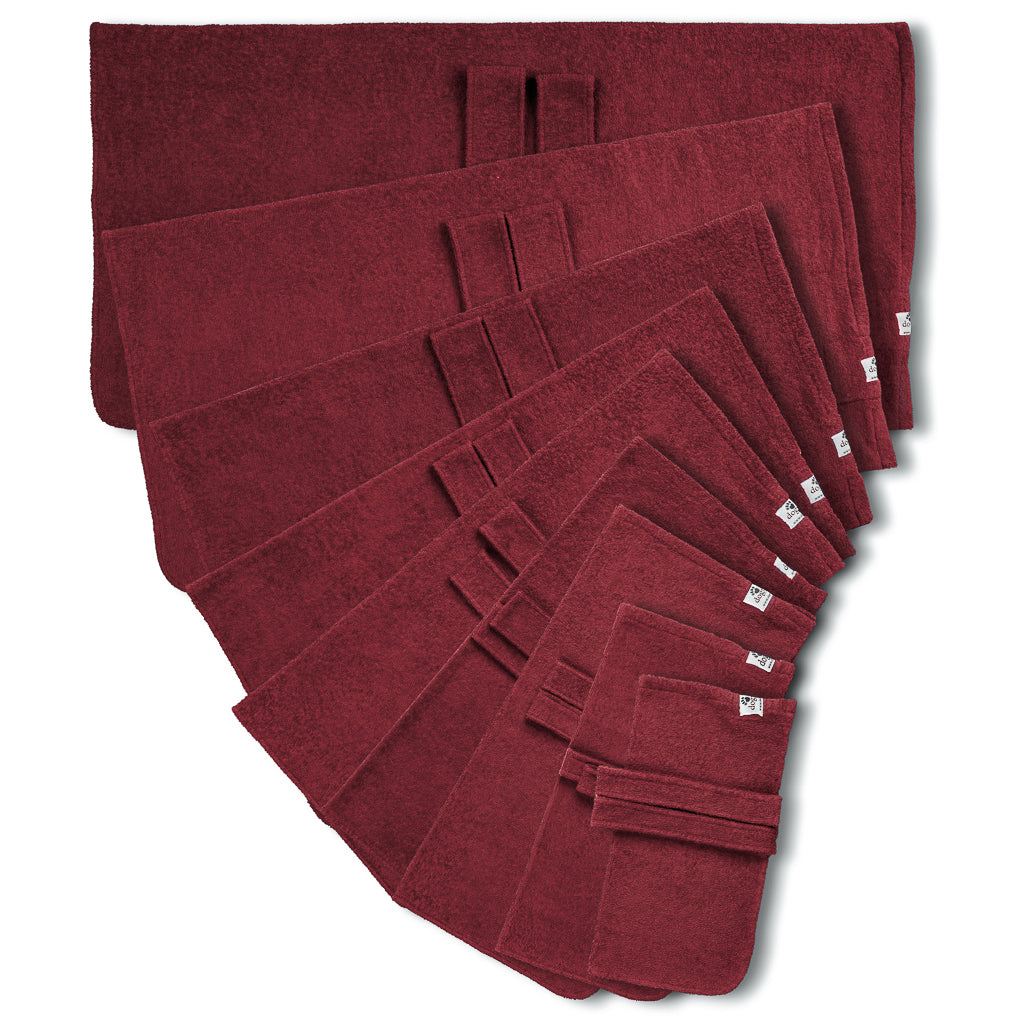 Dogrobe dog coats are perfect for drying, warming and comforting your dog after outdoor adventures. Available in burgundy and sizes Mini to XXXL.