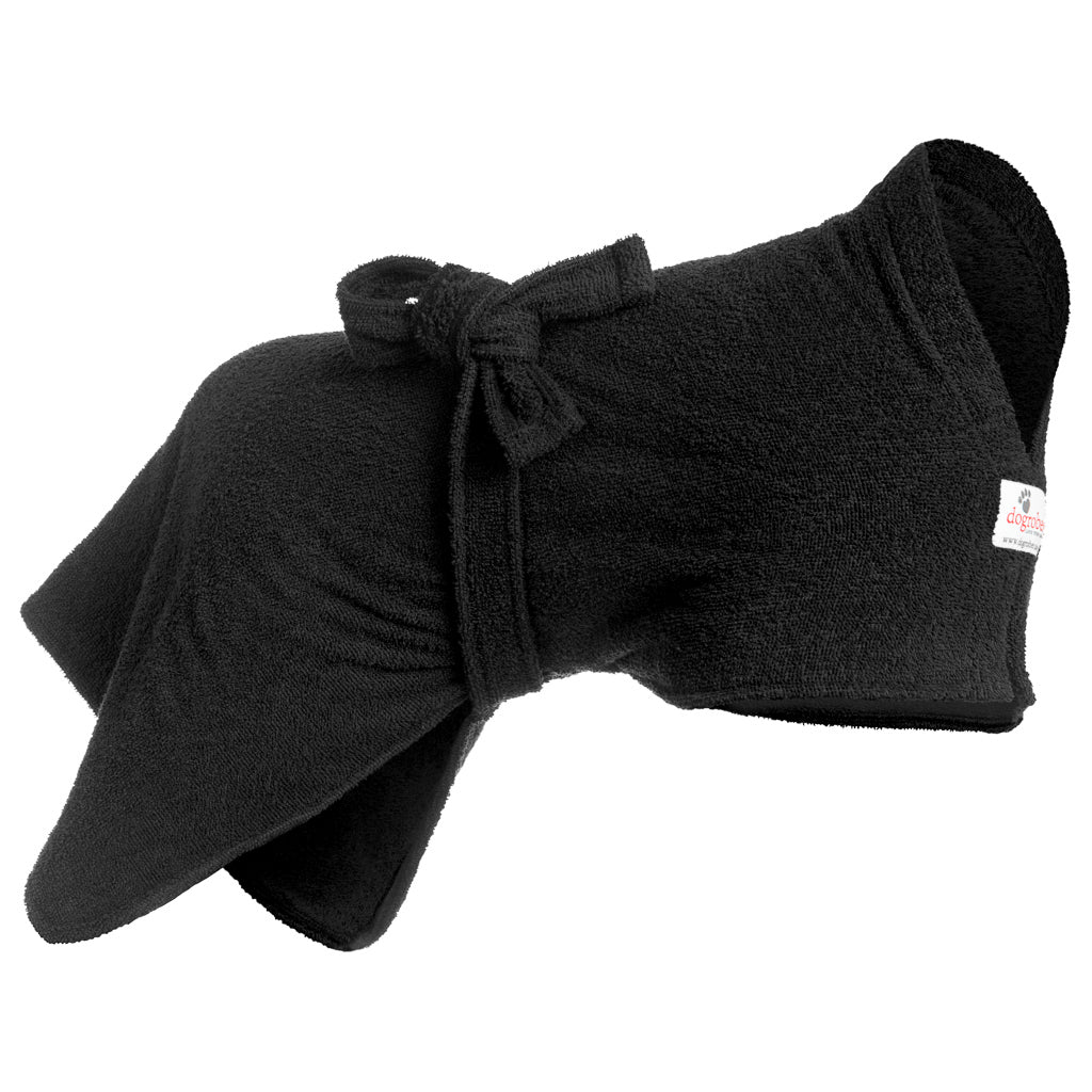 Dogrobe dog coats are perfect for drying, warming and comforting your dog after outdoor adventures. Available in black.