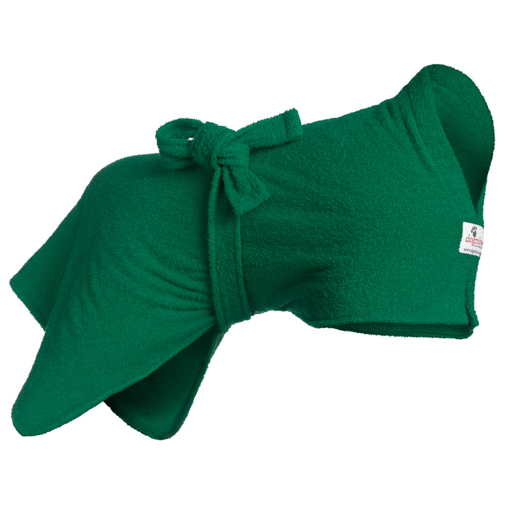 Dogrobe dog coats are perfect for drying, warming and comforting your dog after outdoor adventures. Available in green.