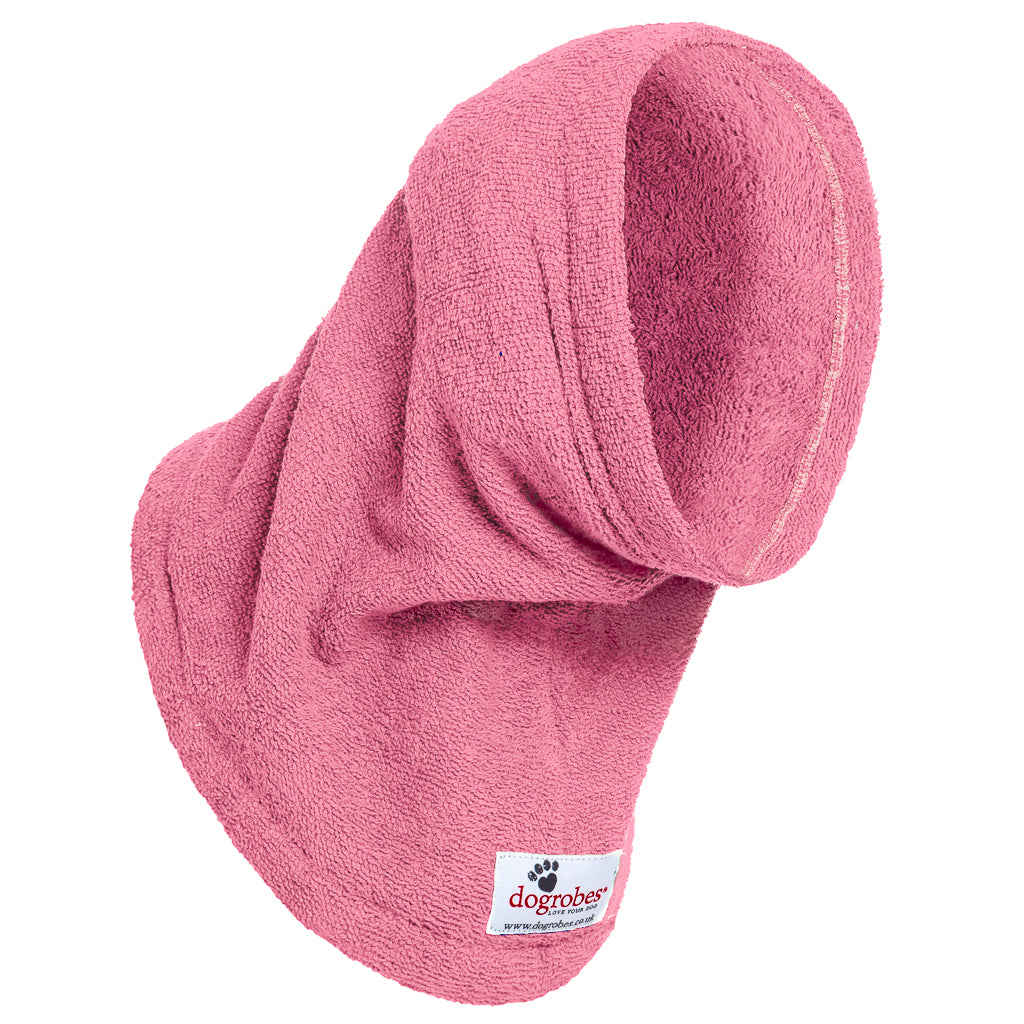 Dogrobe snoods are trusted and loved by dogs’ owners and their pets as they are ideal for drying your dog&#39;s head, neck and ears. Dog snood in pink.