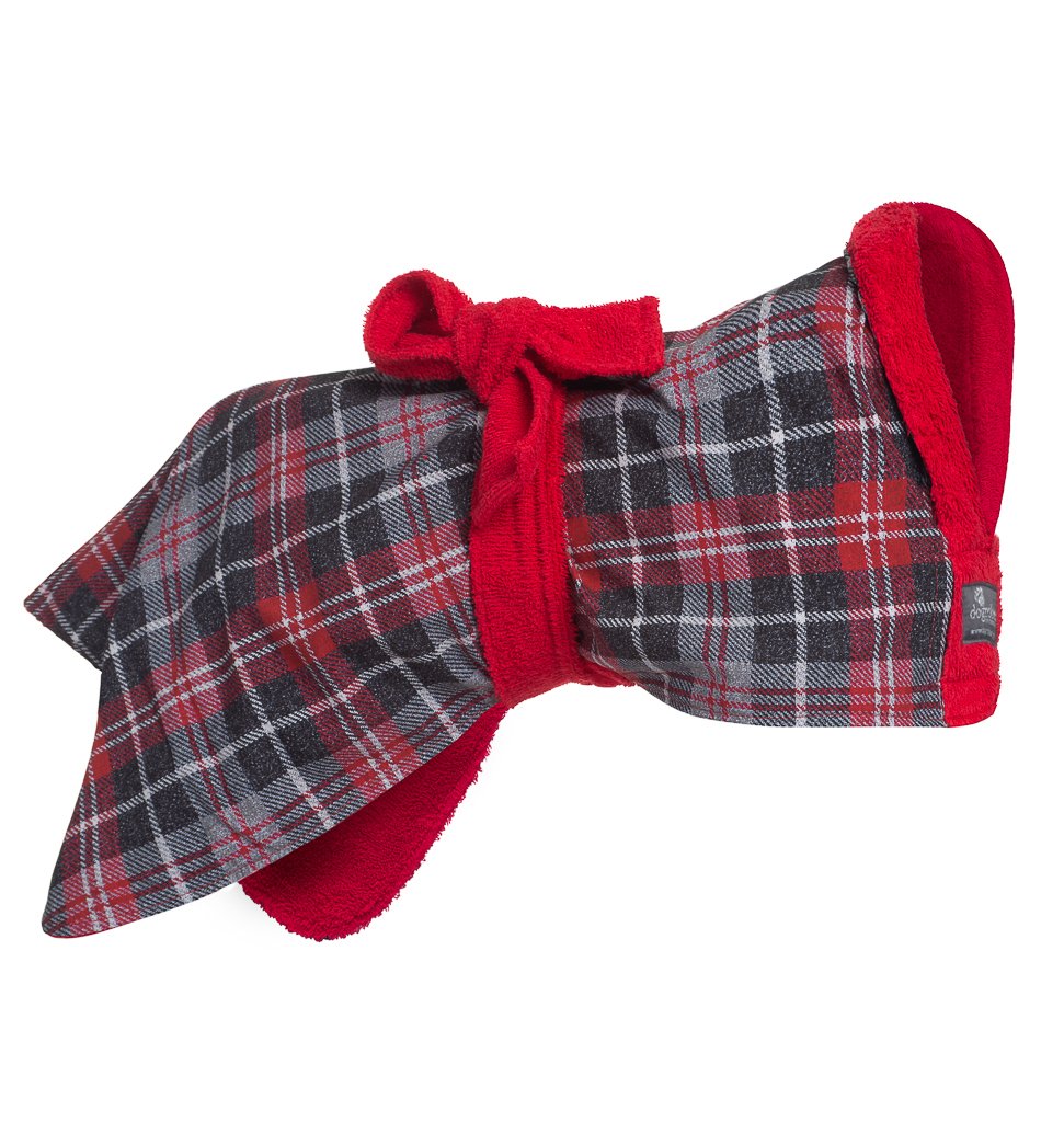 Stylish yet practical tartan drying Dogrobe is ideal for outdoor adventures, after swimming, training, working or bathing.