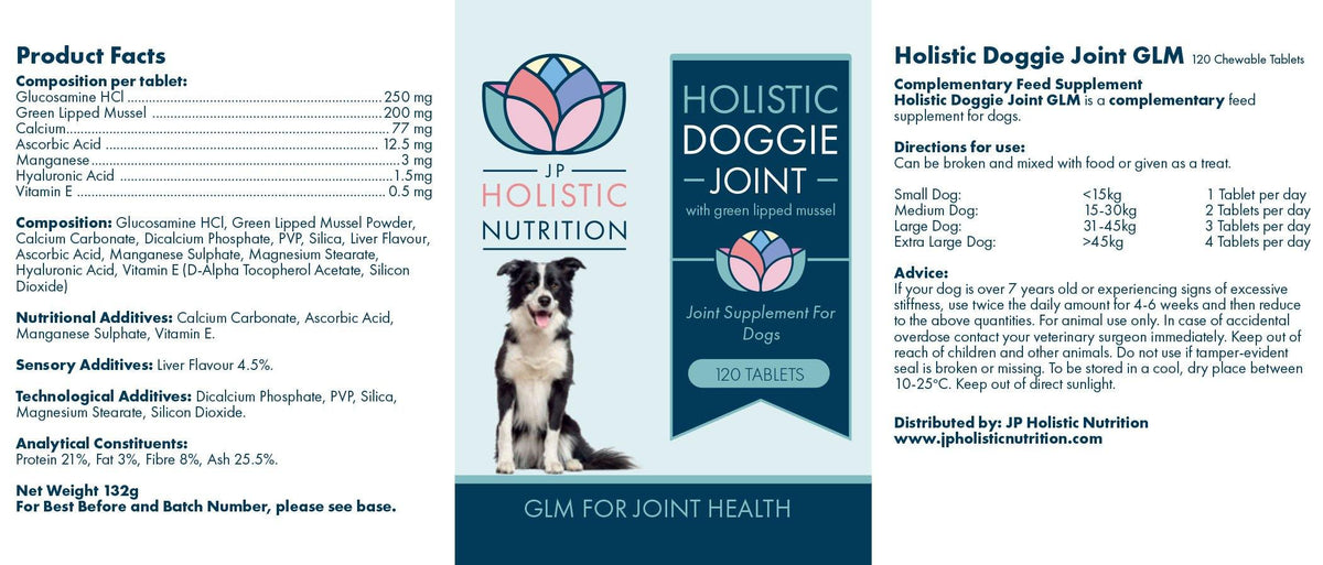 Natural Joint supplement for dogs with green lipped mussel 120 tablets