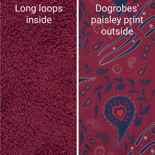 Stylish yet practical paisley drying Dogrobe is ideal for outdoor adventures, after swimming, training, working or bathing.